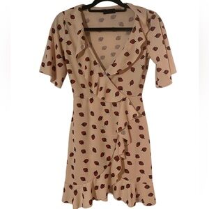 PrettyLittleThing Pink Strawberry Ruffled Wrap Mini Dress